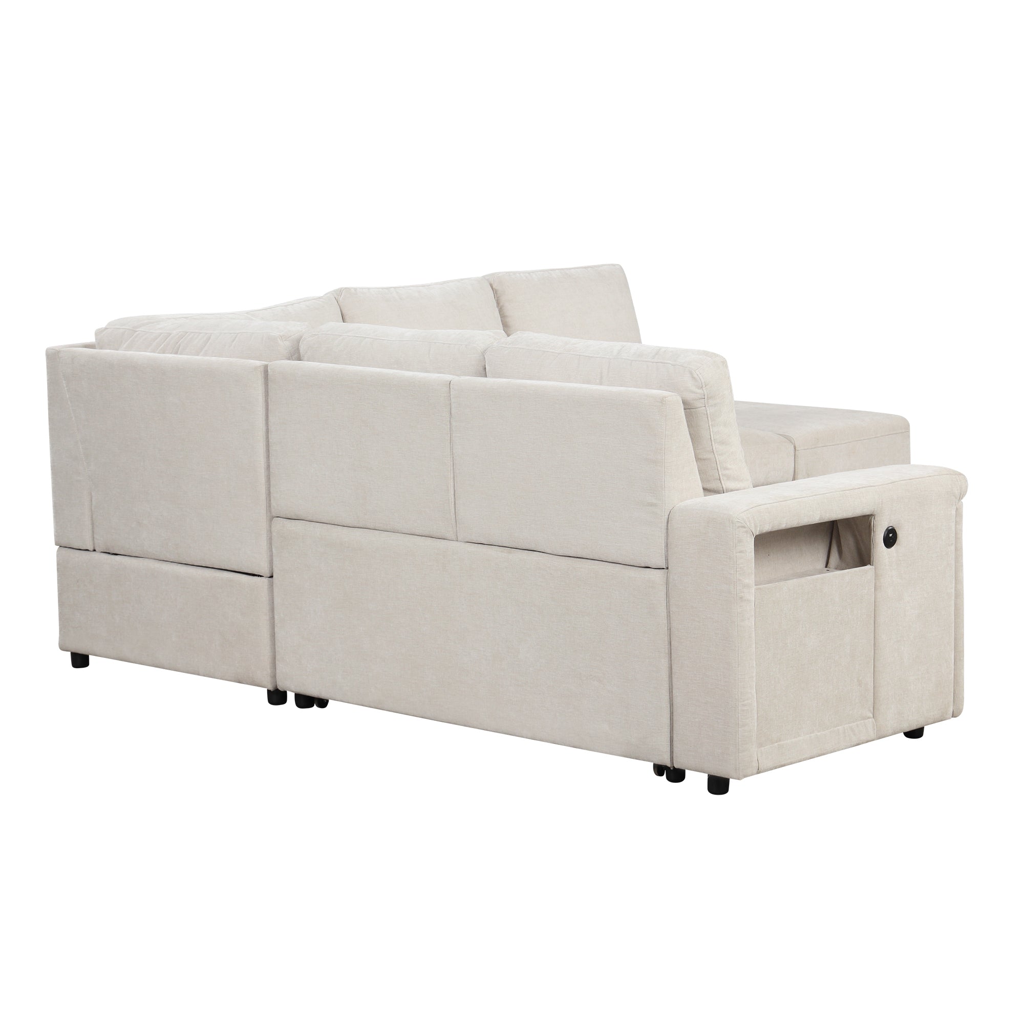 Sleeper Sectional, Sofa L Shape, Couch with Ottoman and Storage, Beige/Gray/Blue