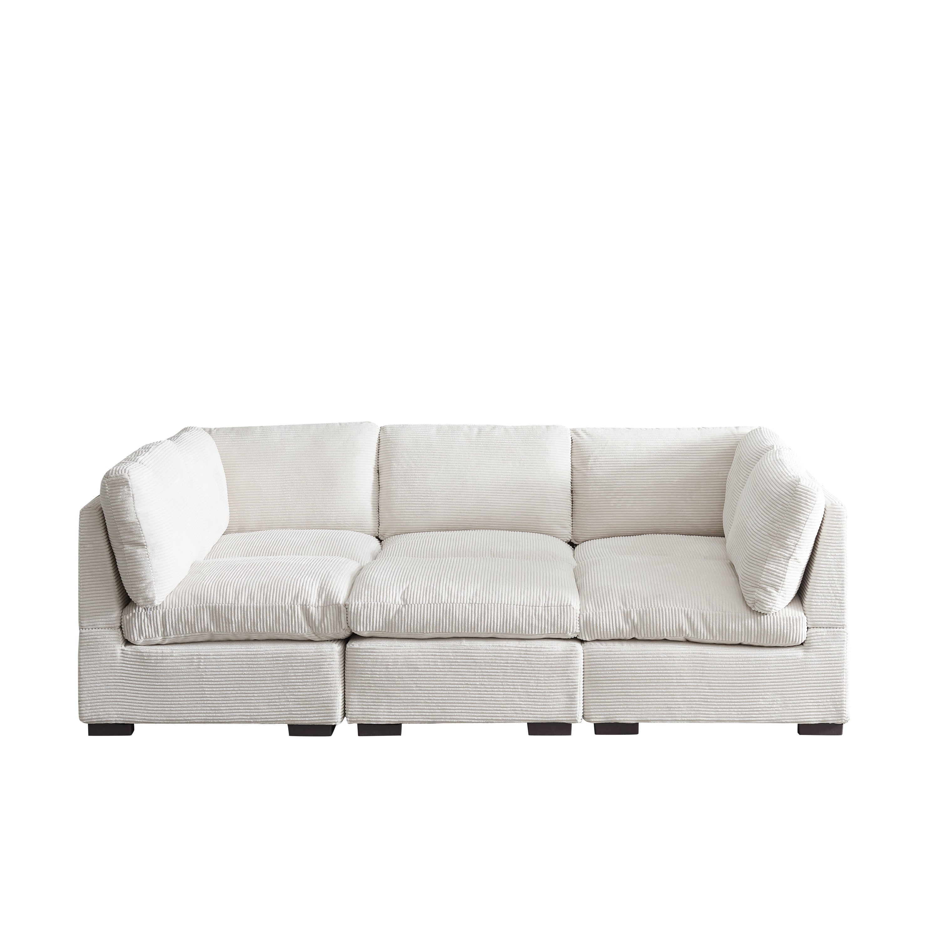L-Shaped Couch, 6-Seat Corduroy Sofa, Couch with Ottoman, Beige