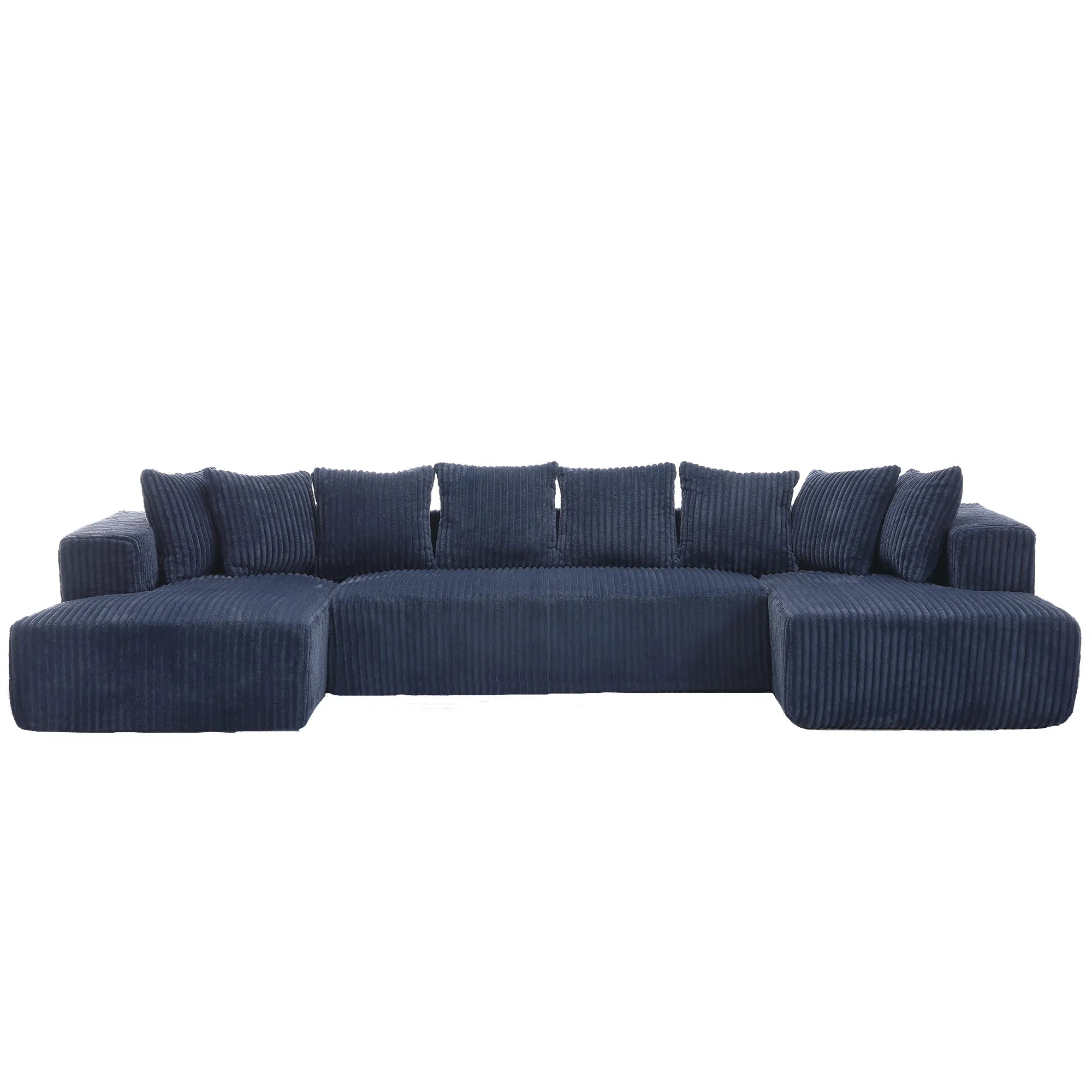 Modular U Shaped Sectional, Corduroy Couch with Double Chaise, Blue