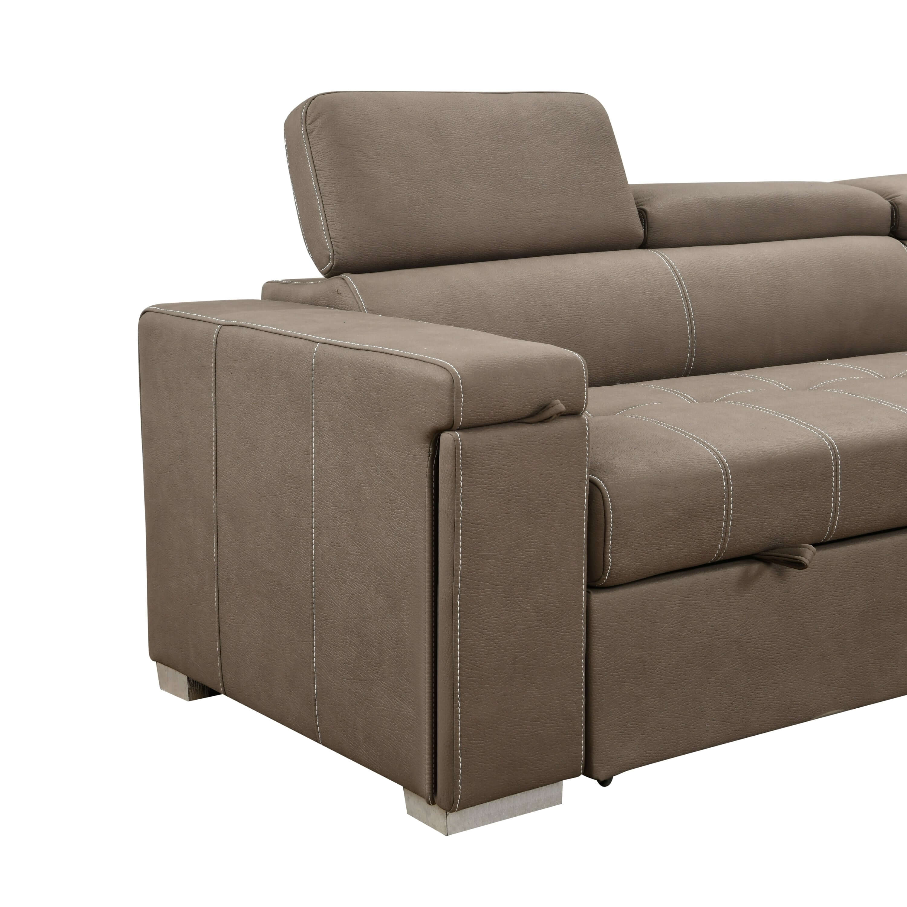 Louie L-Shaped Sofa Bed, Convertible Couch Pullout with Storage Chaise and Adjustable Headrest - Brown