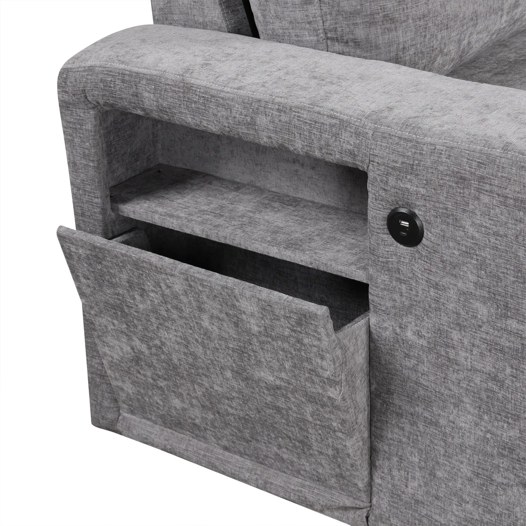 Sleeper Sectional, Sofa L Shape, Couch with Ottoman and Storage, Gray