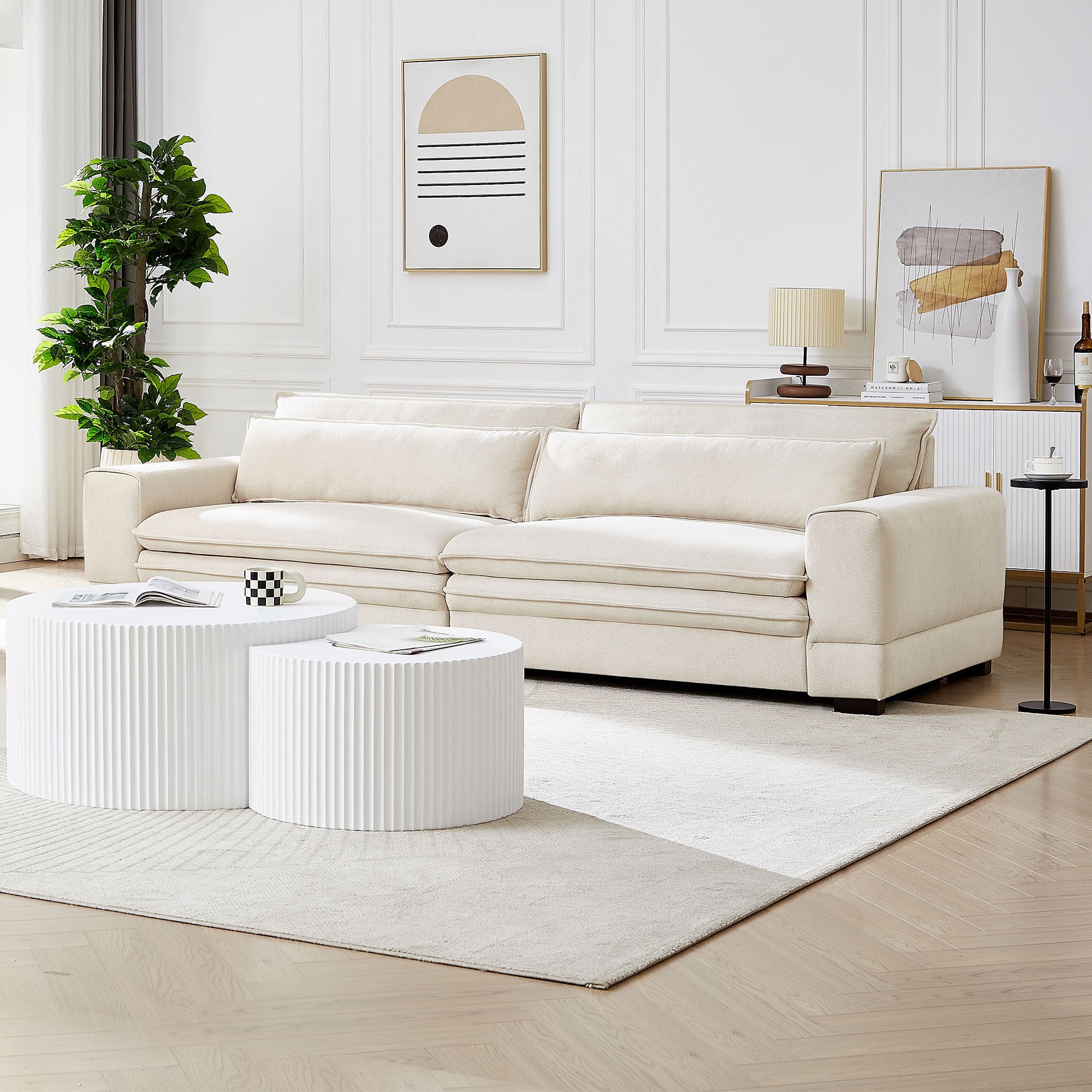 Oversized 3 Seater Deep Sofa, Pillow Top Couch, Beige