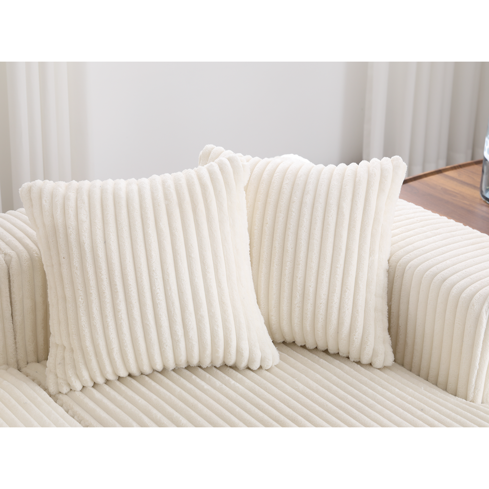 Modular U Shaped Sectional, Corduroy Couch with Double Chaise, White