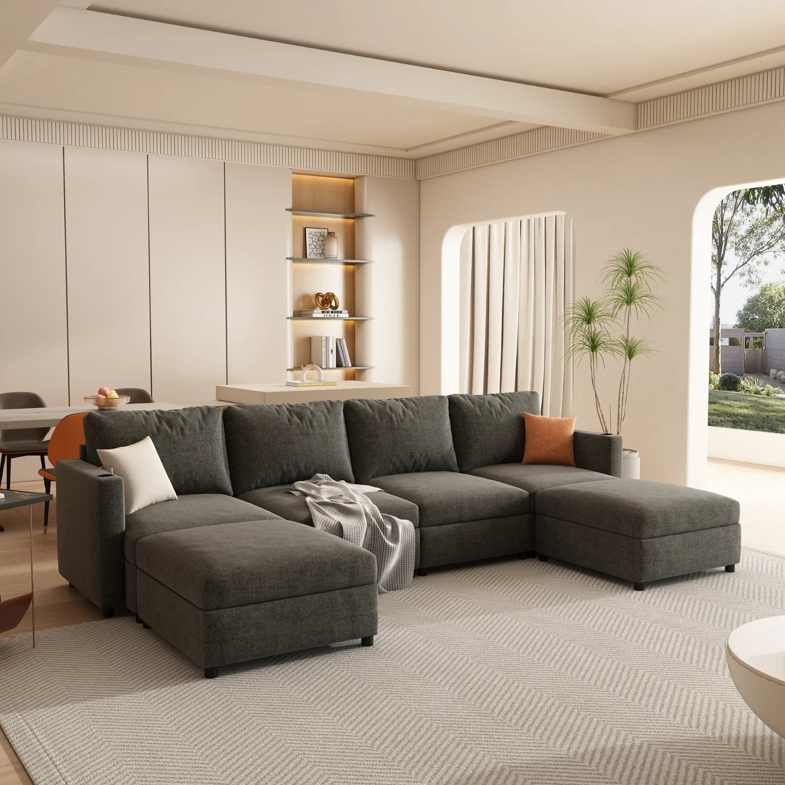 Large Sectional Couch with Storage, Sofa with Chaise- Gray
