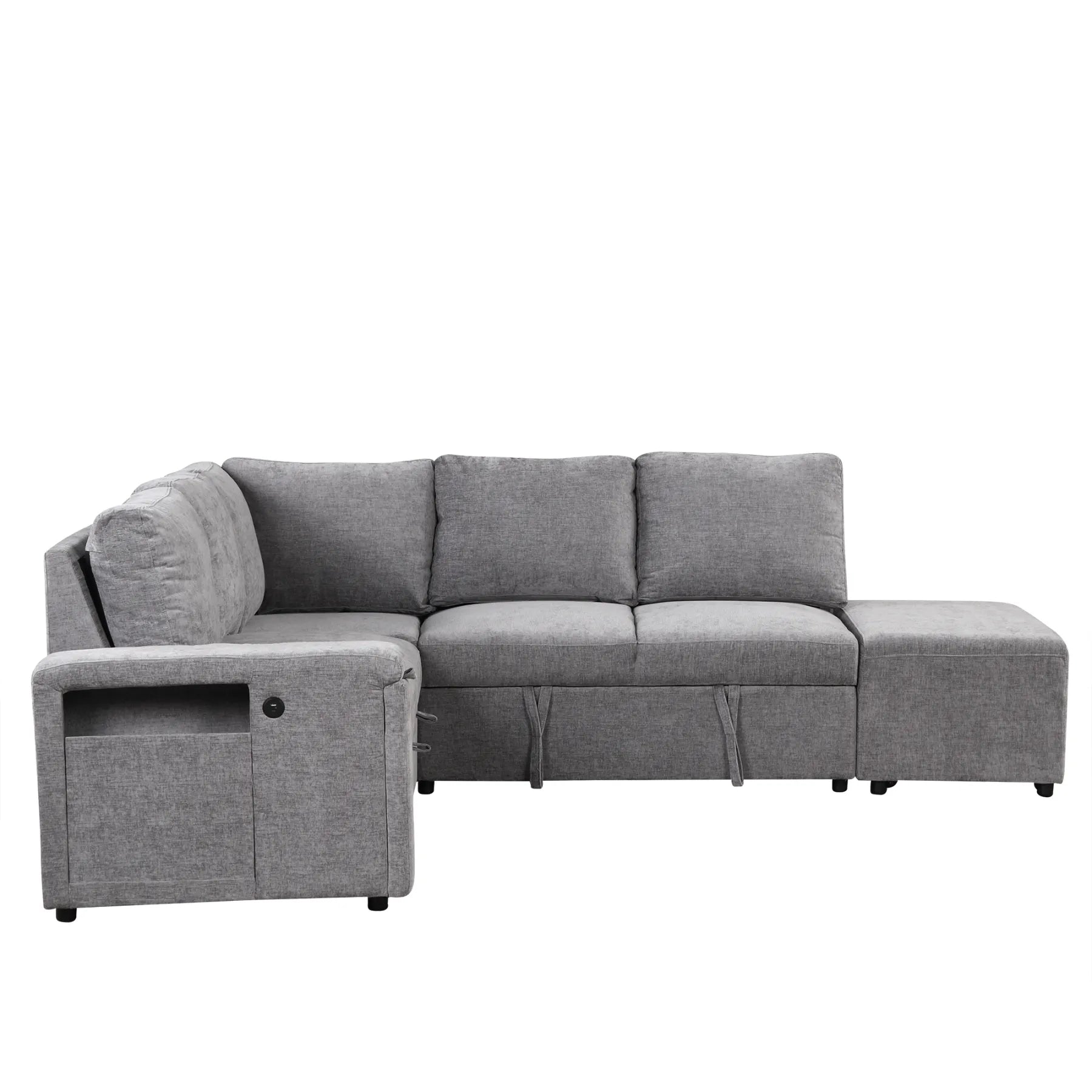 Sleeper Sectional, Sofa L Shape, Couch with Ottoman and Storage, Gray
