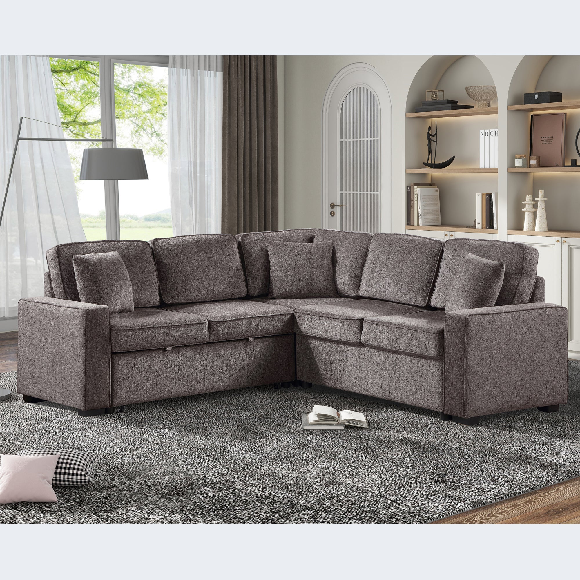 Louie Sleeper Sectional, Couch L Shape - Brown