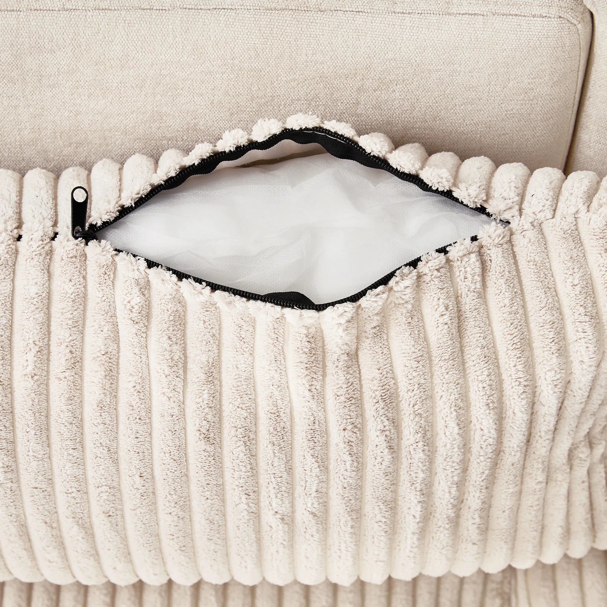 Corduroy Couch with Chaise Sleeper, Sectional Sofa Pull-Out, Beige