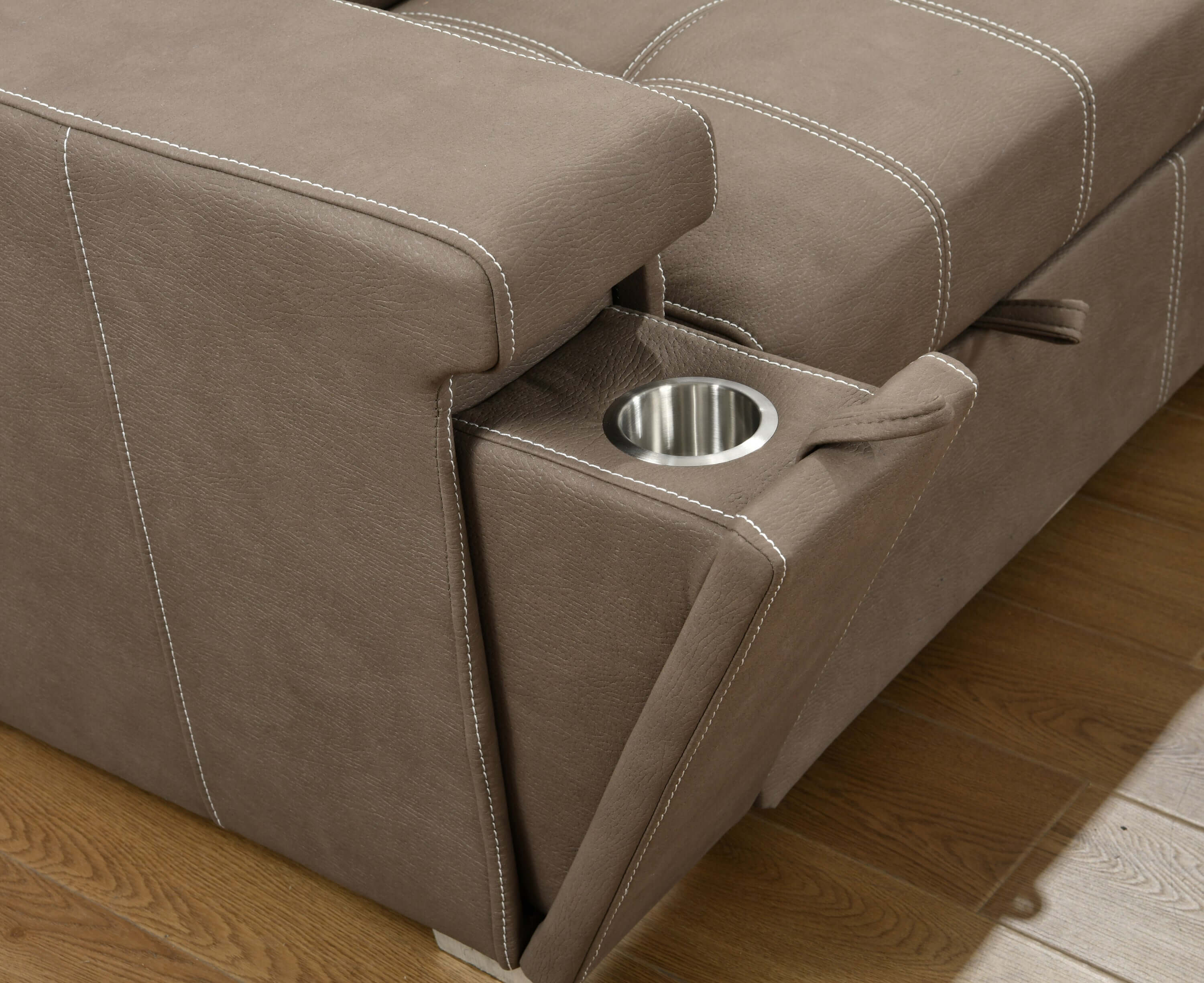 Louie L-Shaped Sofa Bed, Convertible Couch Pullout with Storage Chaise and Adjustable Headrest - Brown