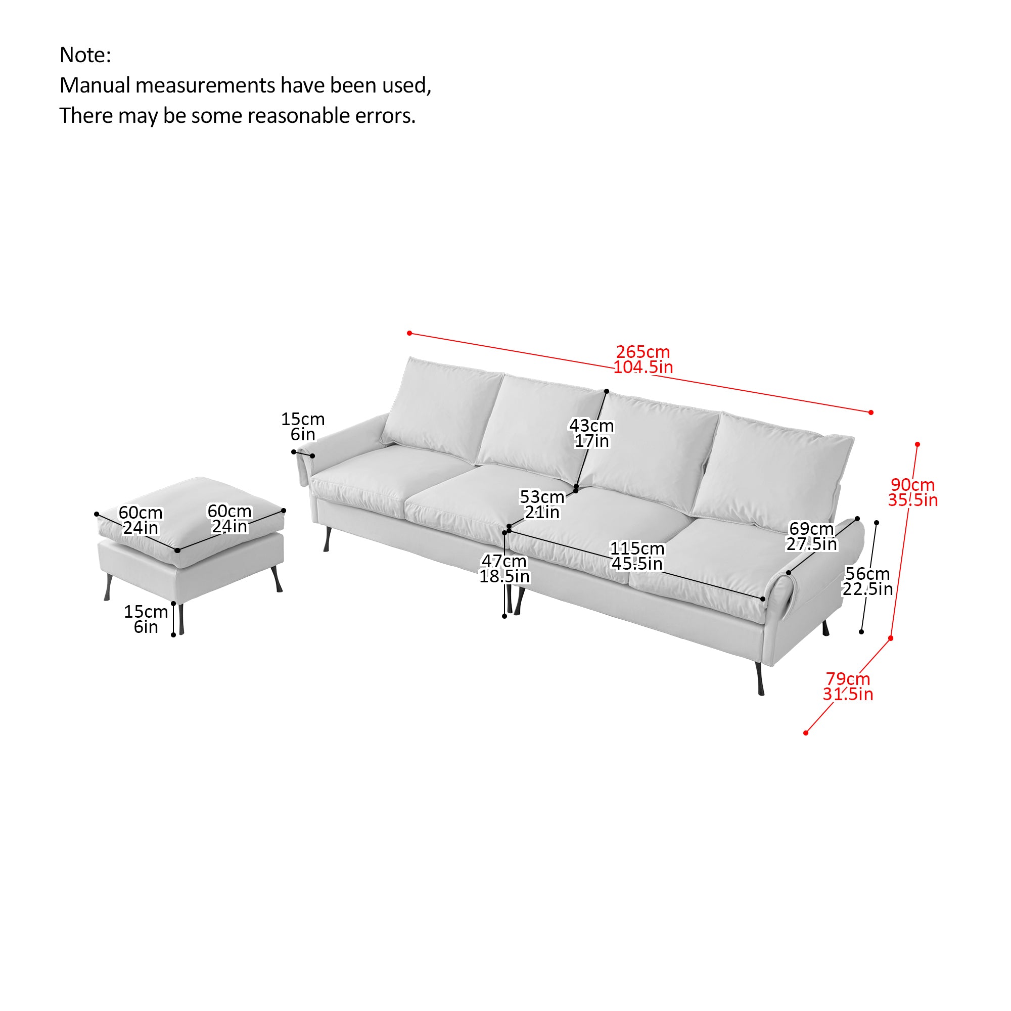 Louie Couch L-Shape, Sofa With Chaise Lounge - Gray