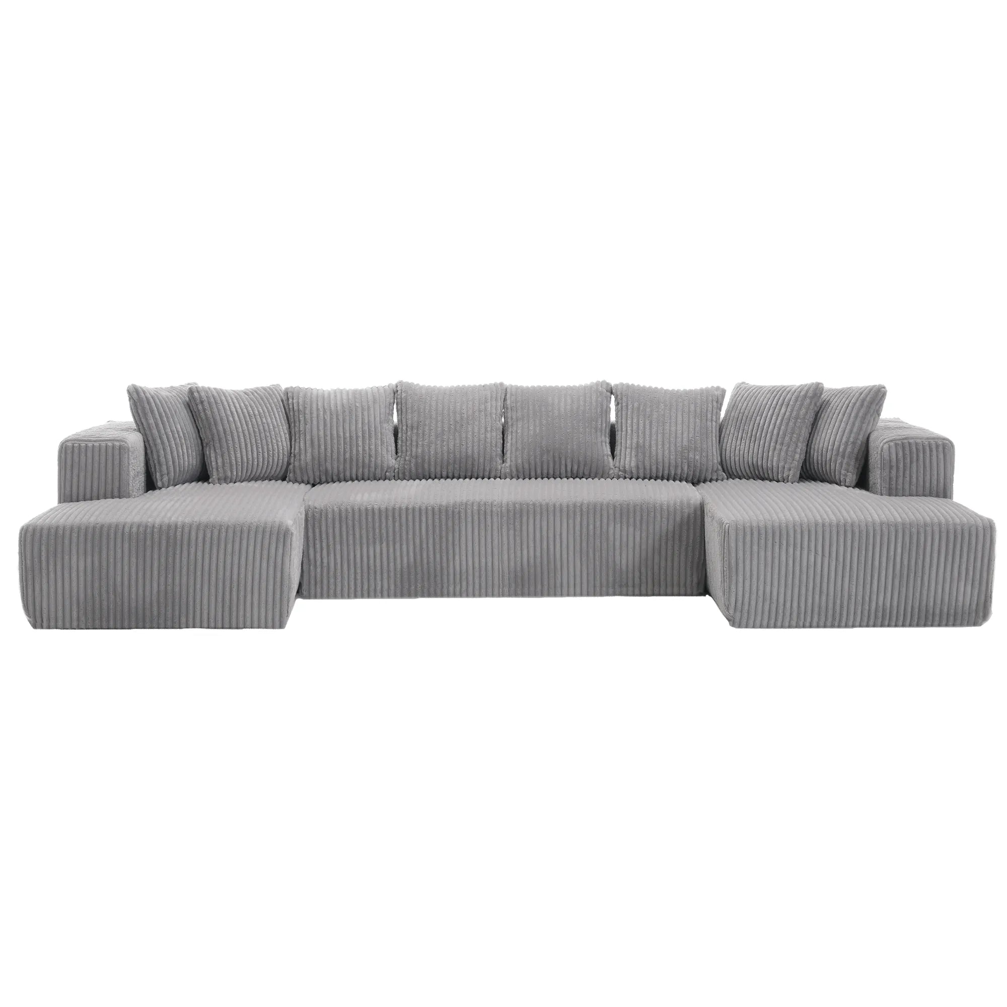 Modular U Shaped Sectional, Corduroy Couch with Double Chaise, Gray