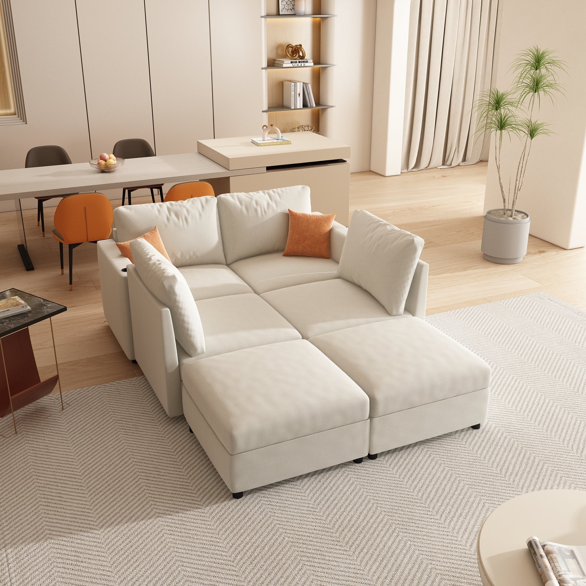 Large Sectional Couch with Storage, Sofa with Chaise- Beige