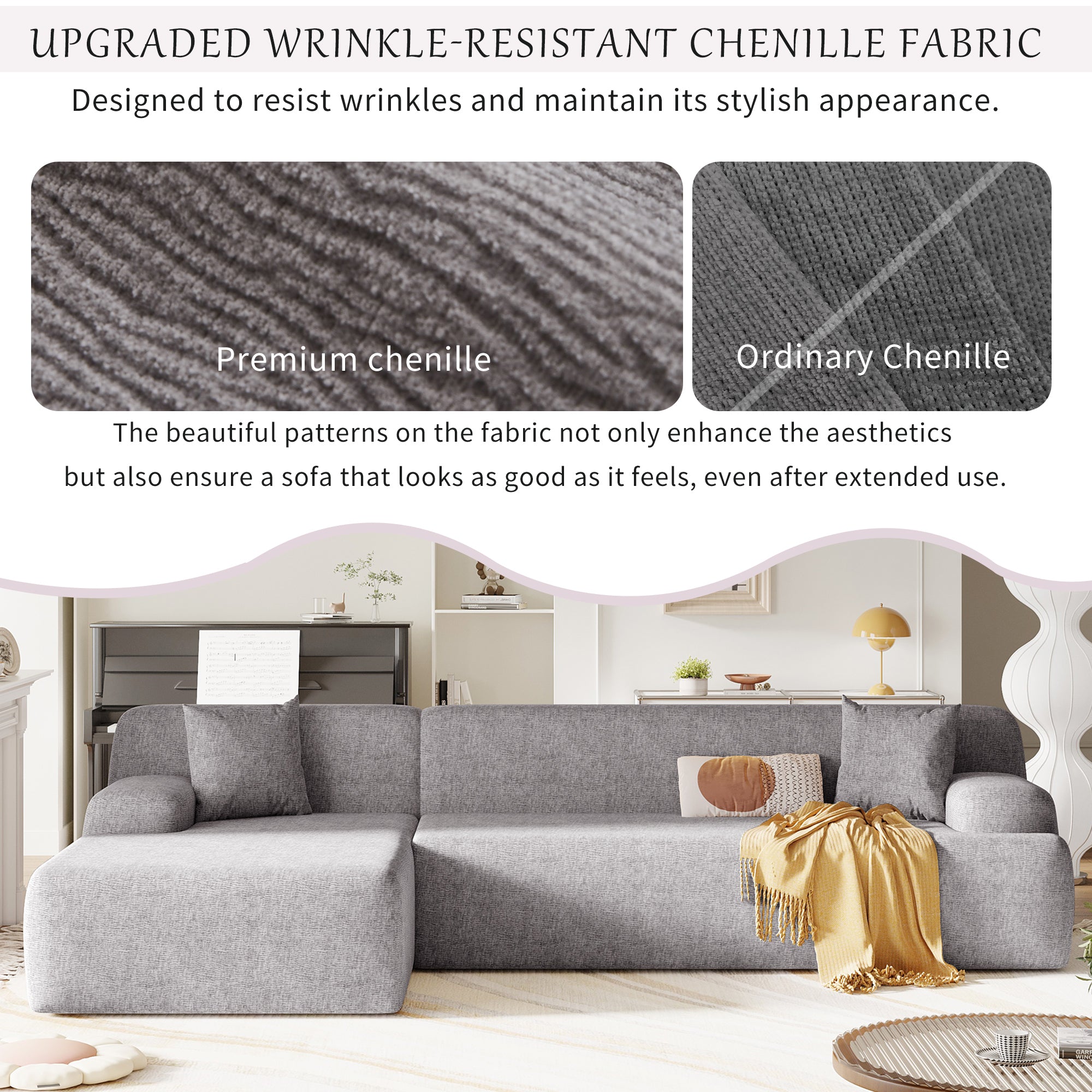 Modular Couch, L-Shaped Sofa with Chaise, Grey