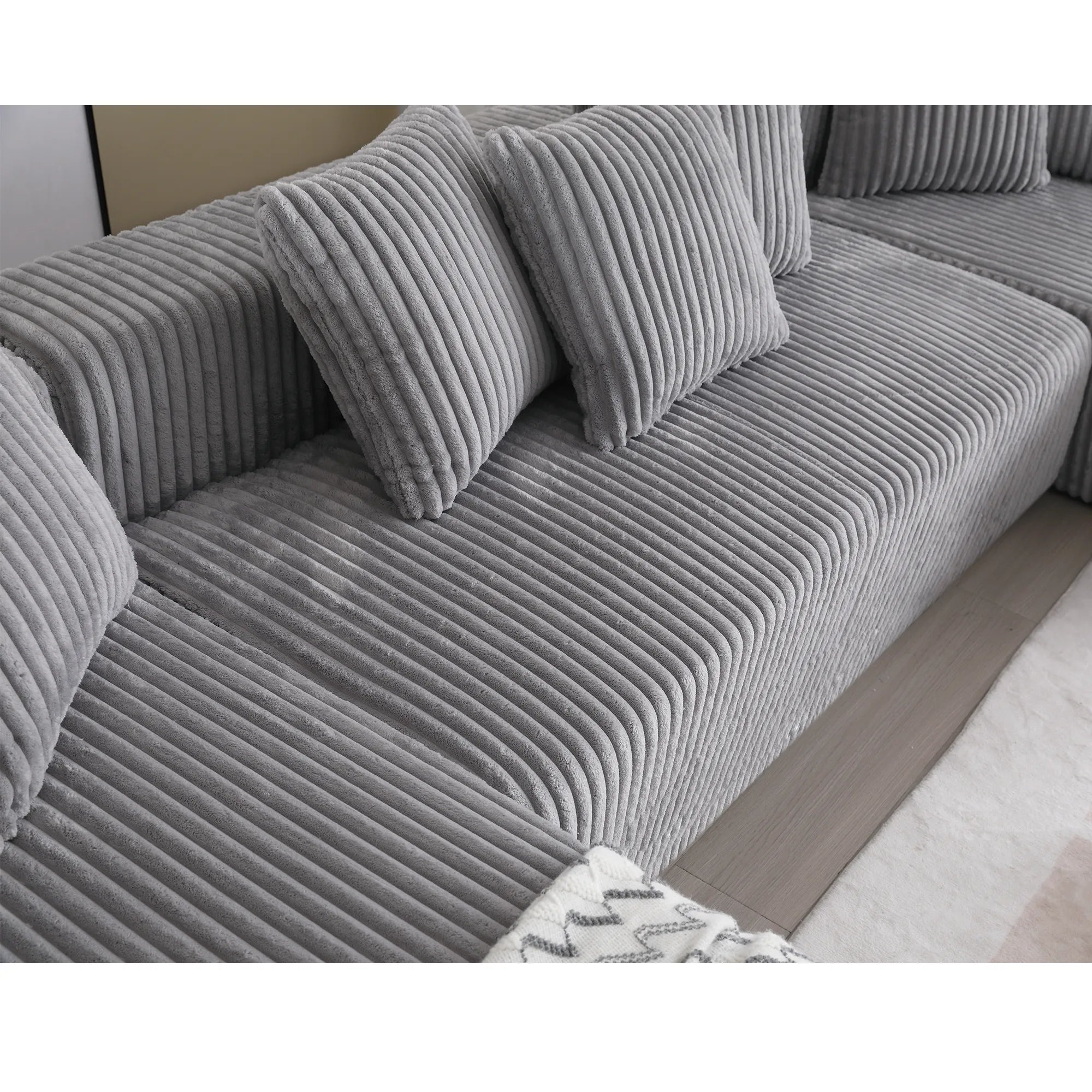 Modular U Shaped Sectional, Corduroy Couch with Double Chaise, Gray