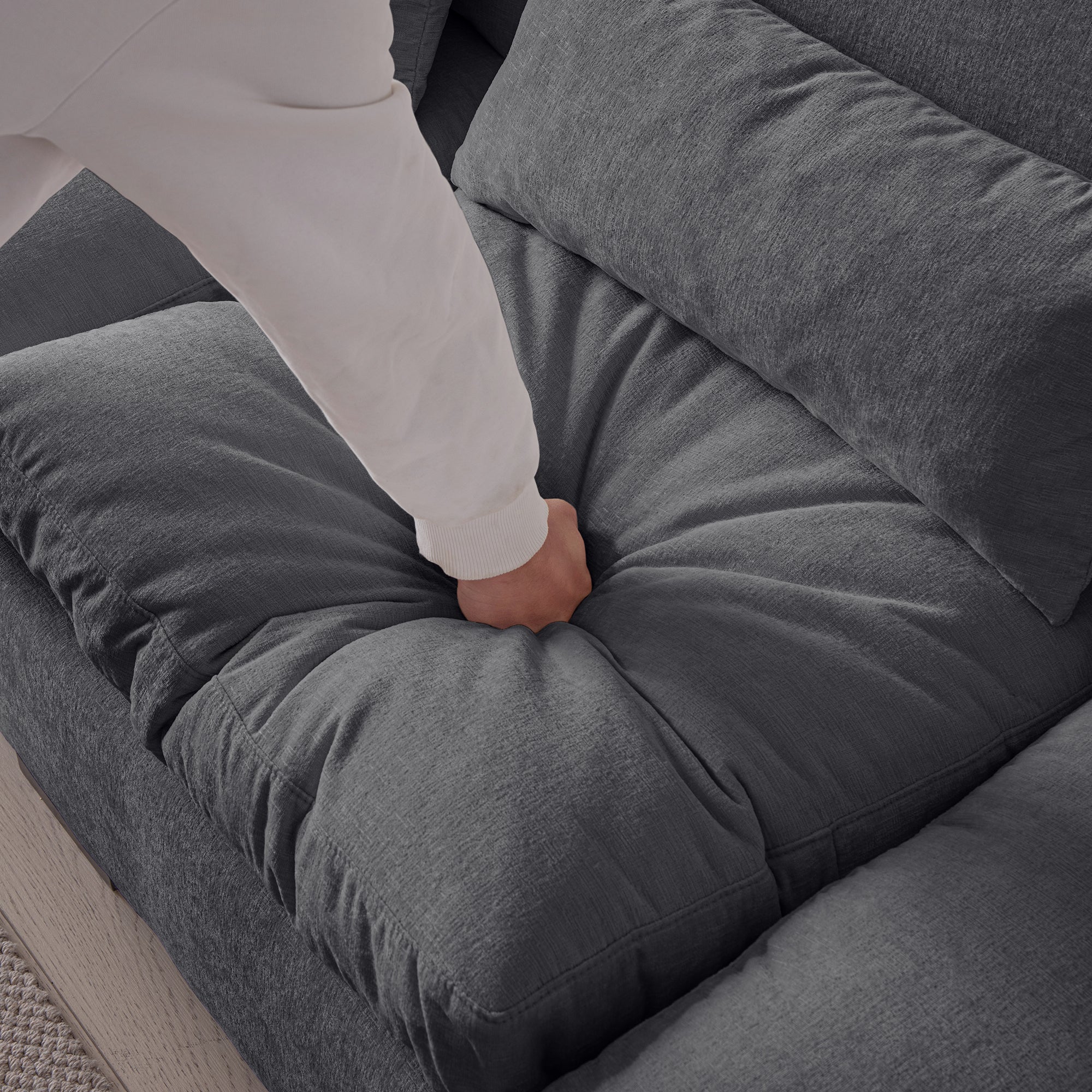 Louie Sectional Couch with Chaise, Sofa L-Shape with Ottoman Storage - Gray