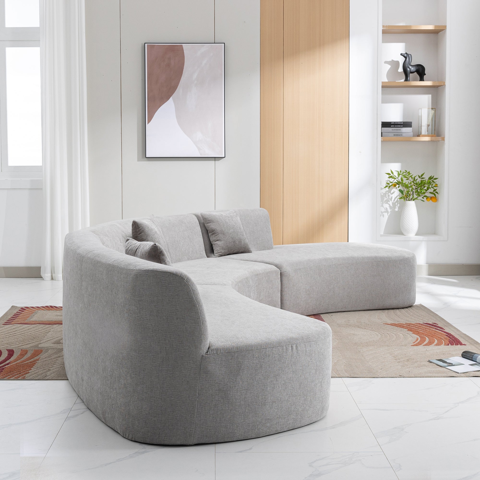 Curved Sofa, Modern Large Sectional Couch - Gray