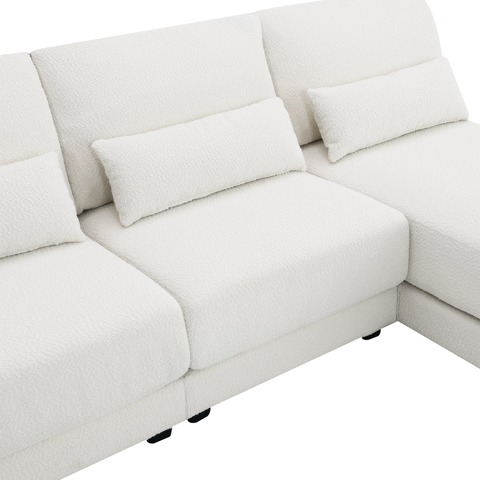 L Shape Couch, Deep Seat Sectional Sofa with Reversible Chaise, Cream