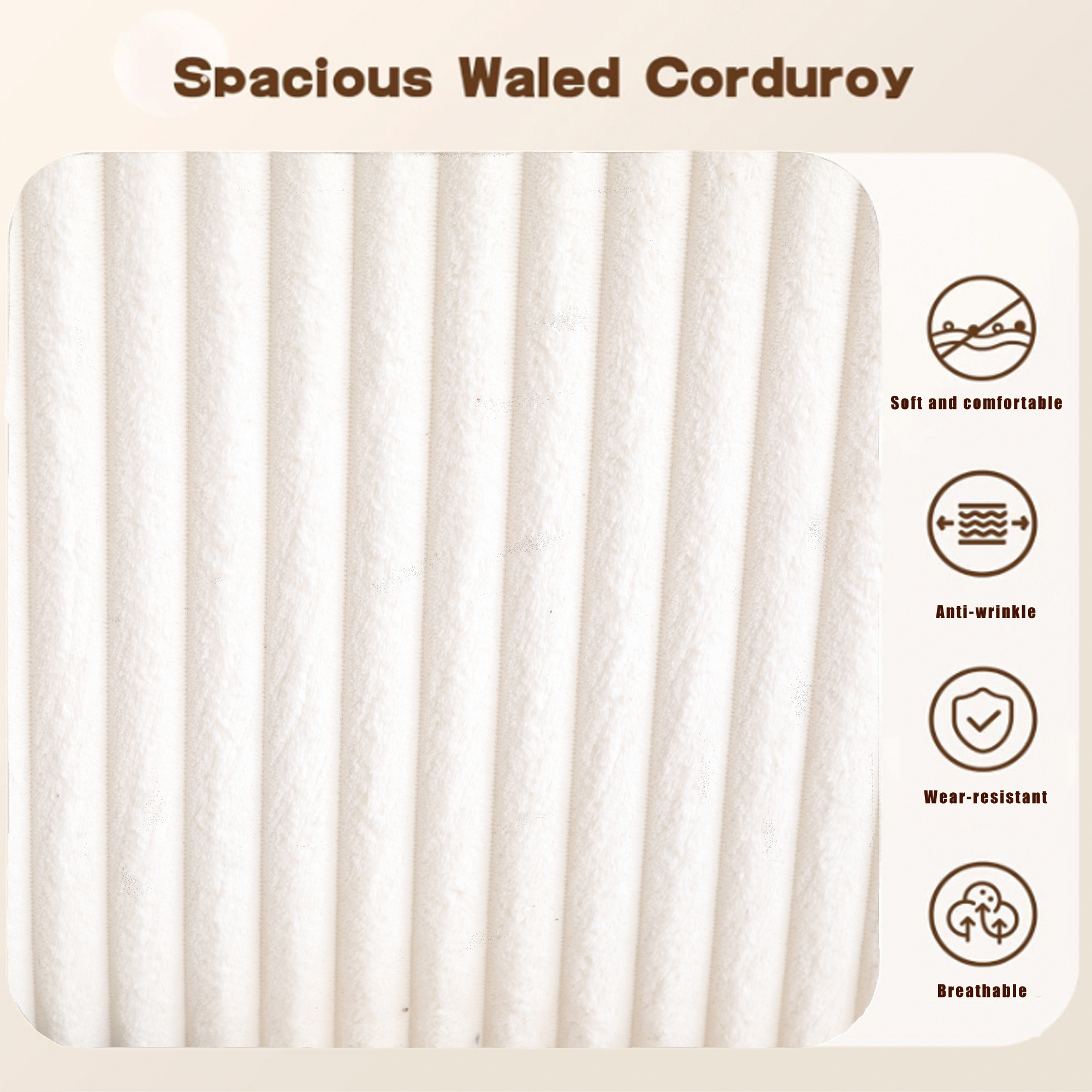 Modular U Shaped Sectional, Corduroy Couch with Double Chaise, White