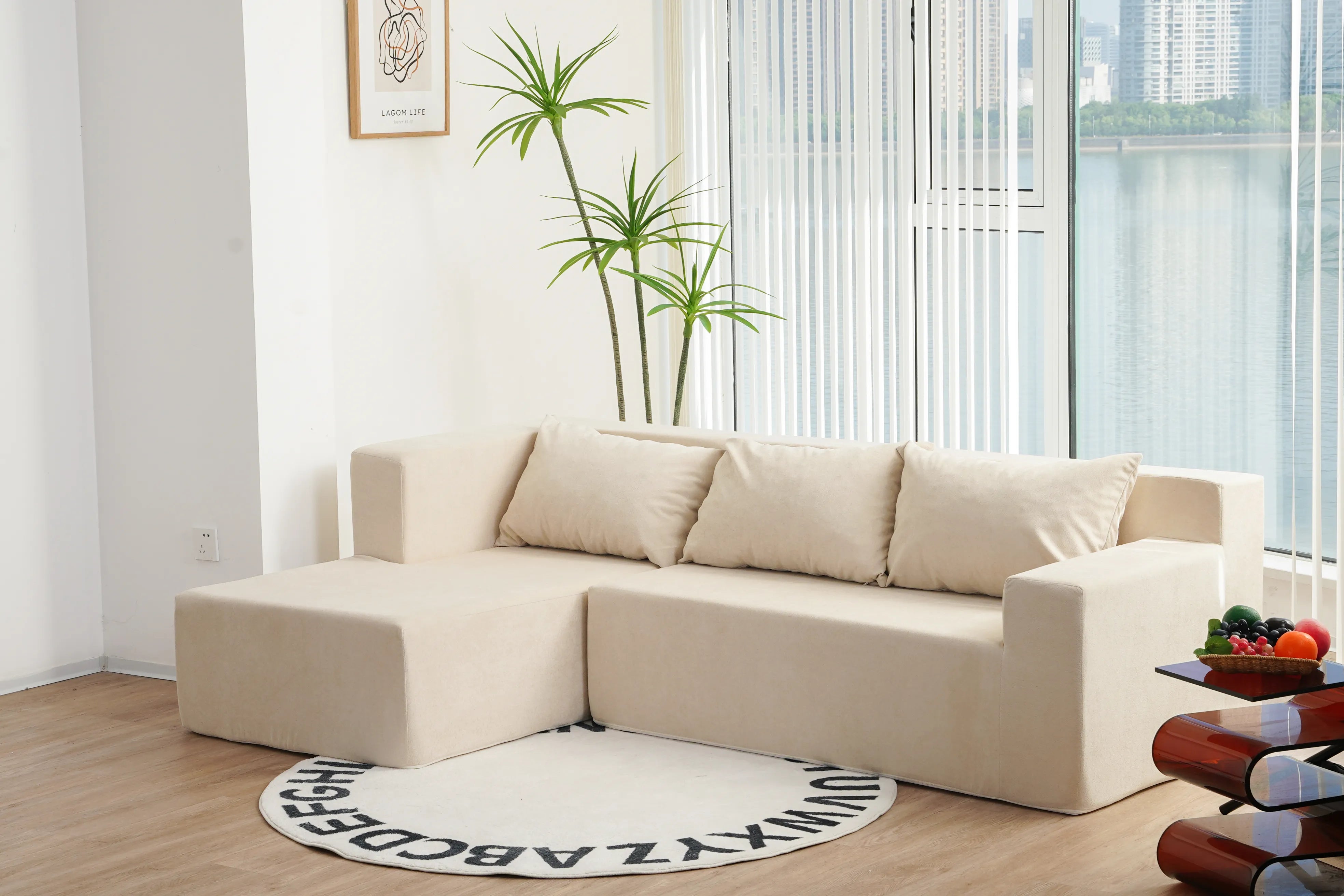 Modular Sofa, L-Shape Sectional Couch with Chaise, Beige