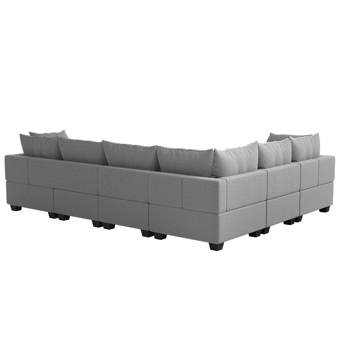 U Shaped Sectional, Modular Sofa with Ottoman and Storage, Gray