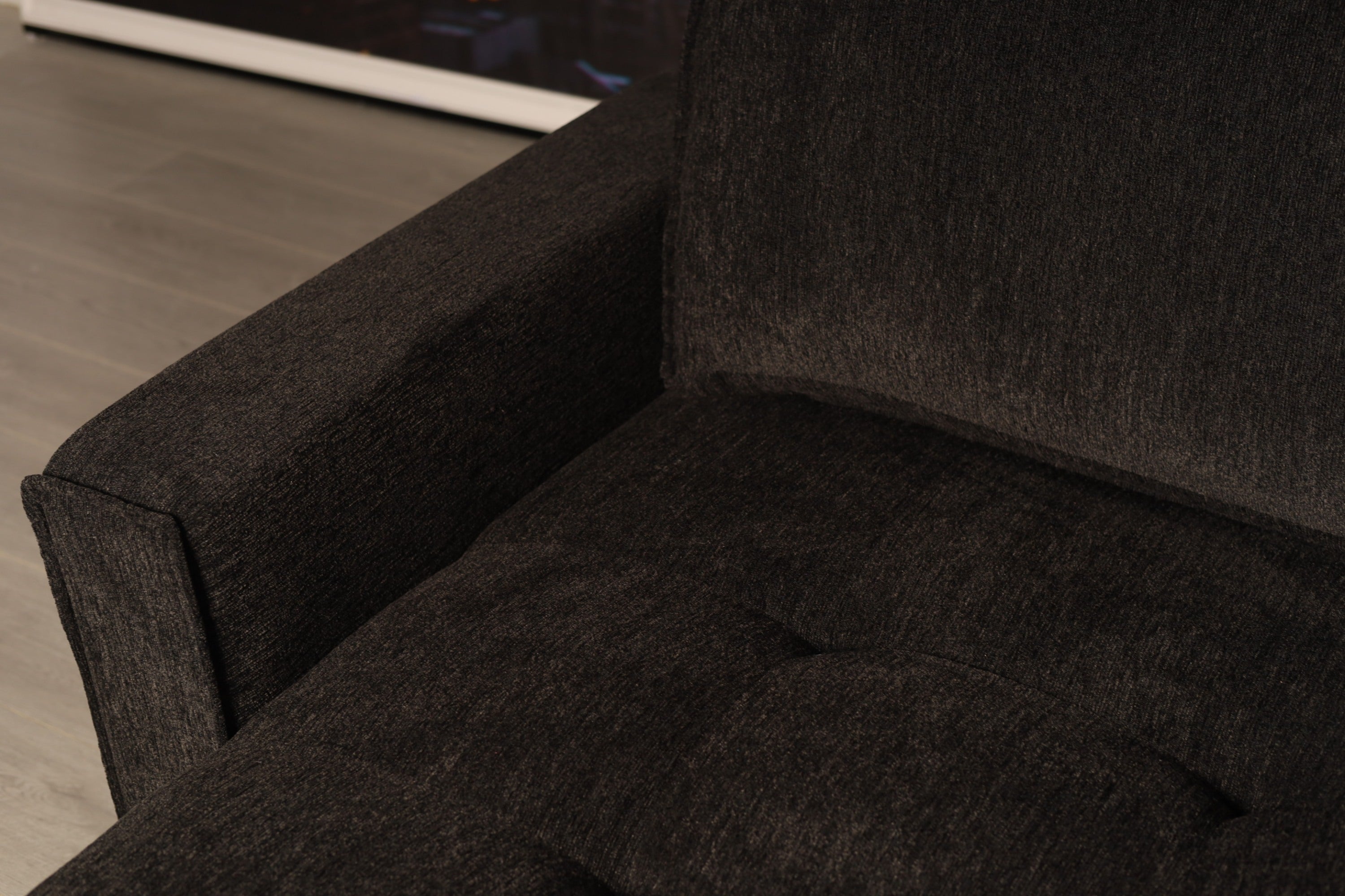Chenille Sectional Sofa with Reversible Chaise - Tufted, Comfy Couch, Black