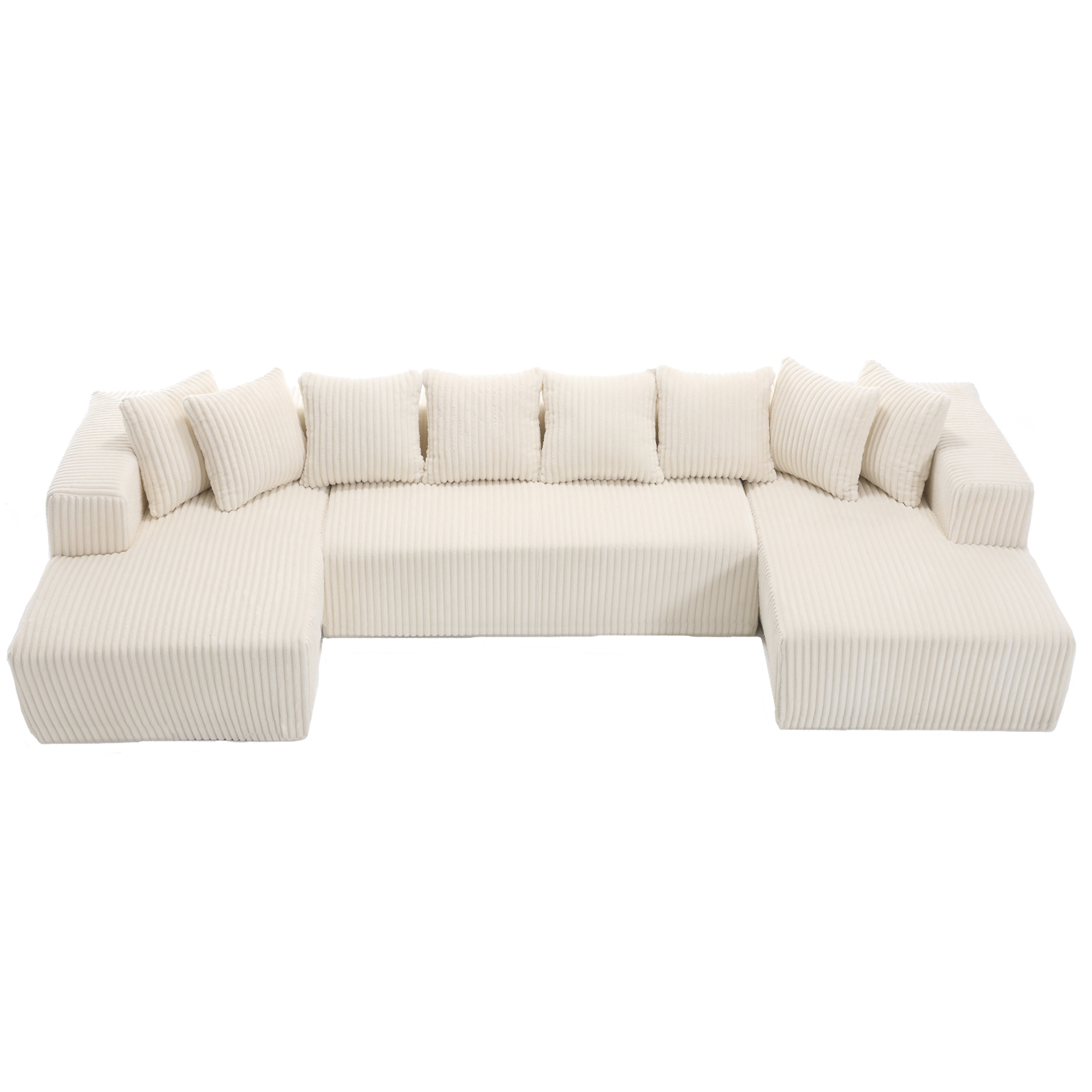 Modular U Shaped Sectional, Corduroy Couch with Double Chaise, White