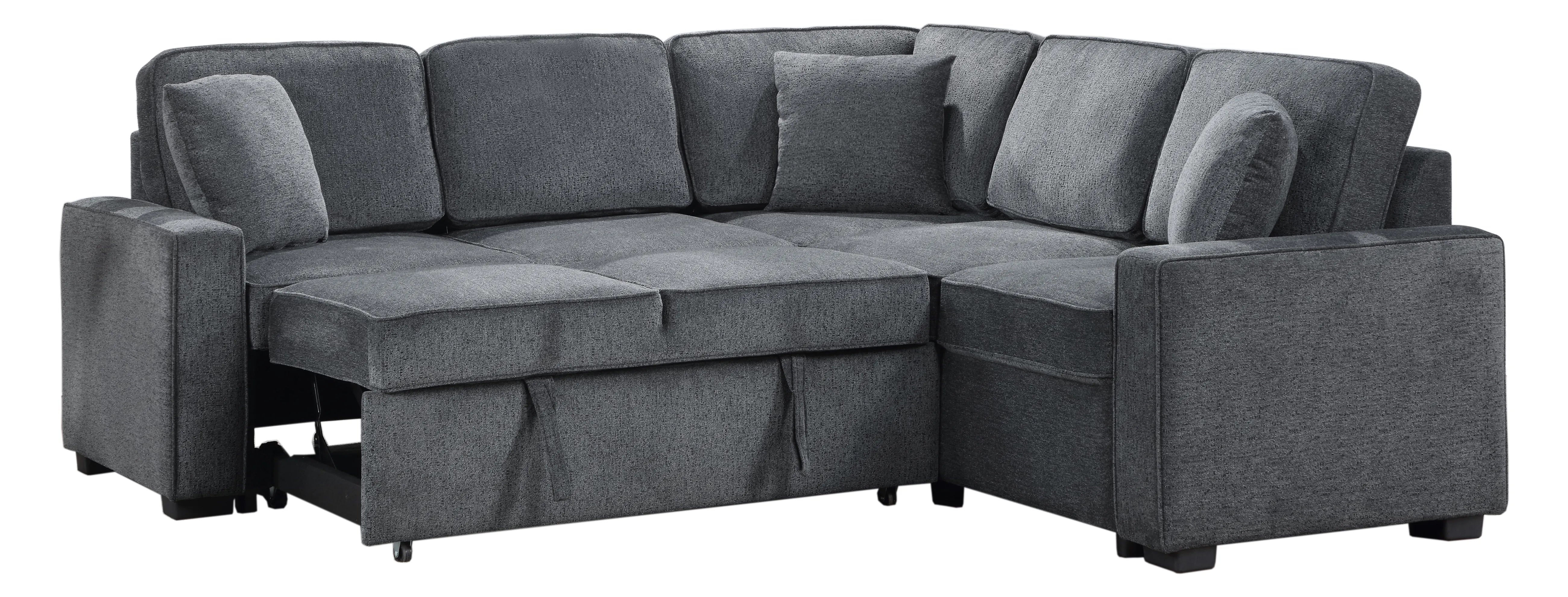 Louie Sleeper Sectional, Couch L Shape - Gray