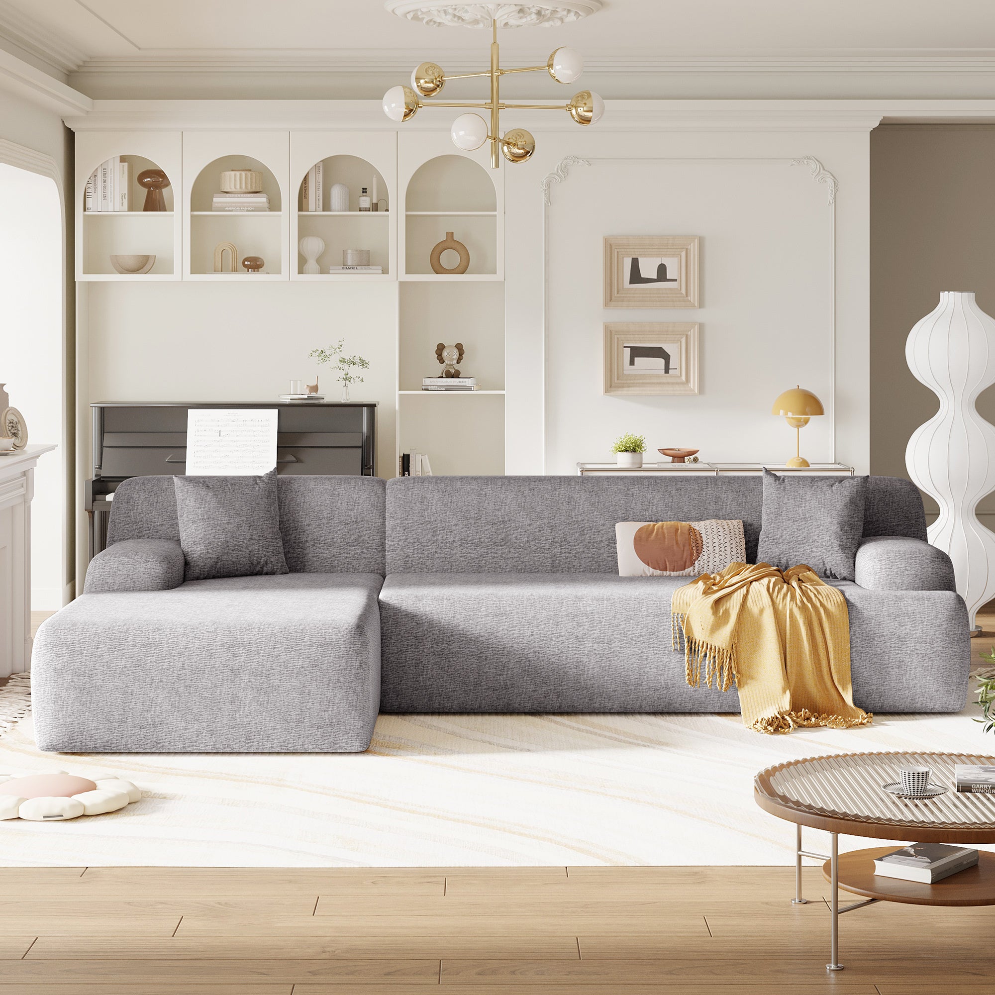 Modular Couch, L-Shaped Sofa with Chaise, Grey