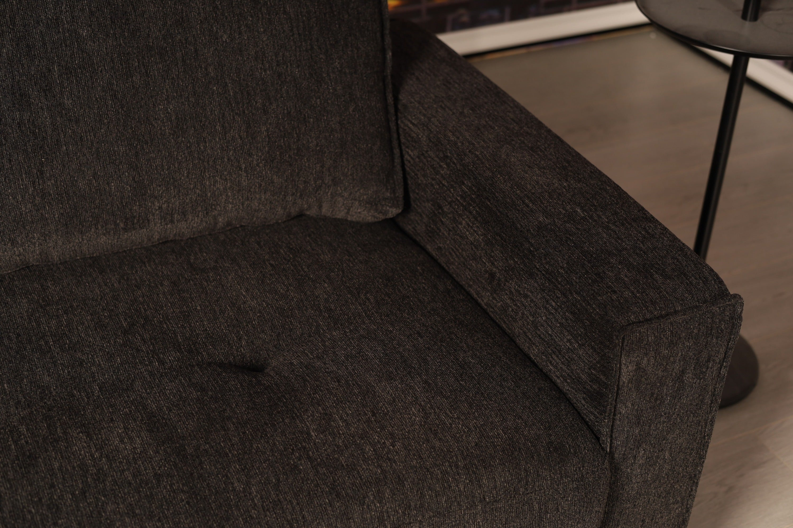 Chenille Sectional Sofa with Reversible Chaise - Tufted, Comfy Couch, Black