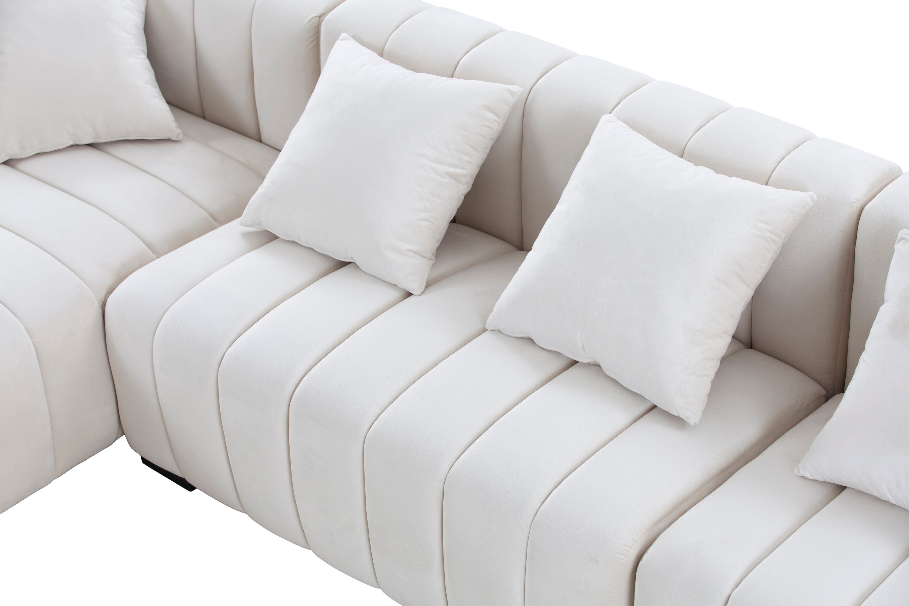 Modern Sofa Sectional, Large Velvet Couch with Left Chaise, Beige