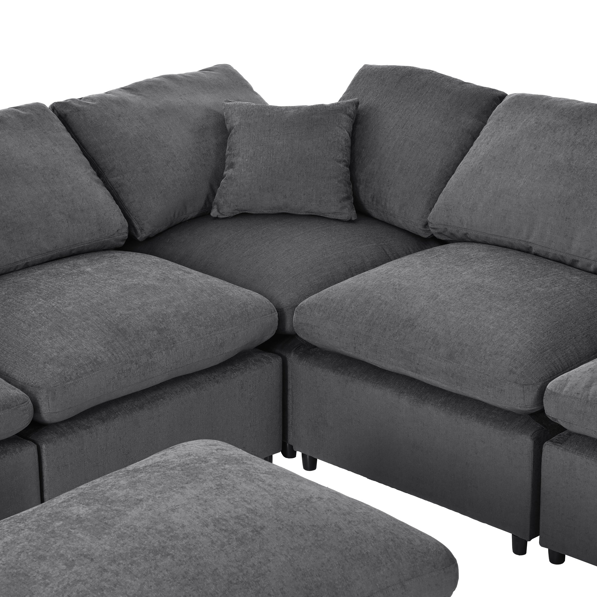 Large Modular Couch, U Shaped Sectional Sofa with Ottoman, Grey