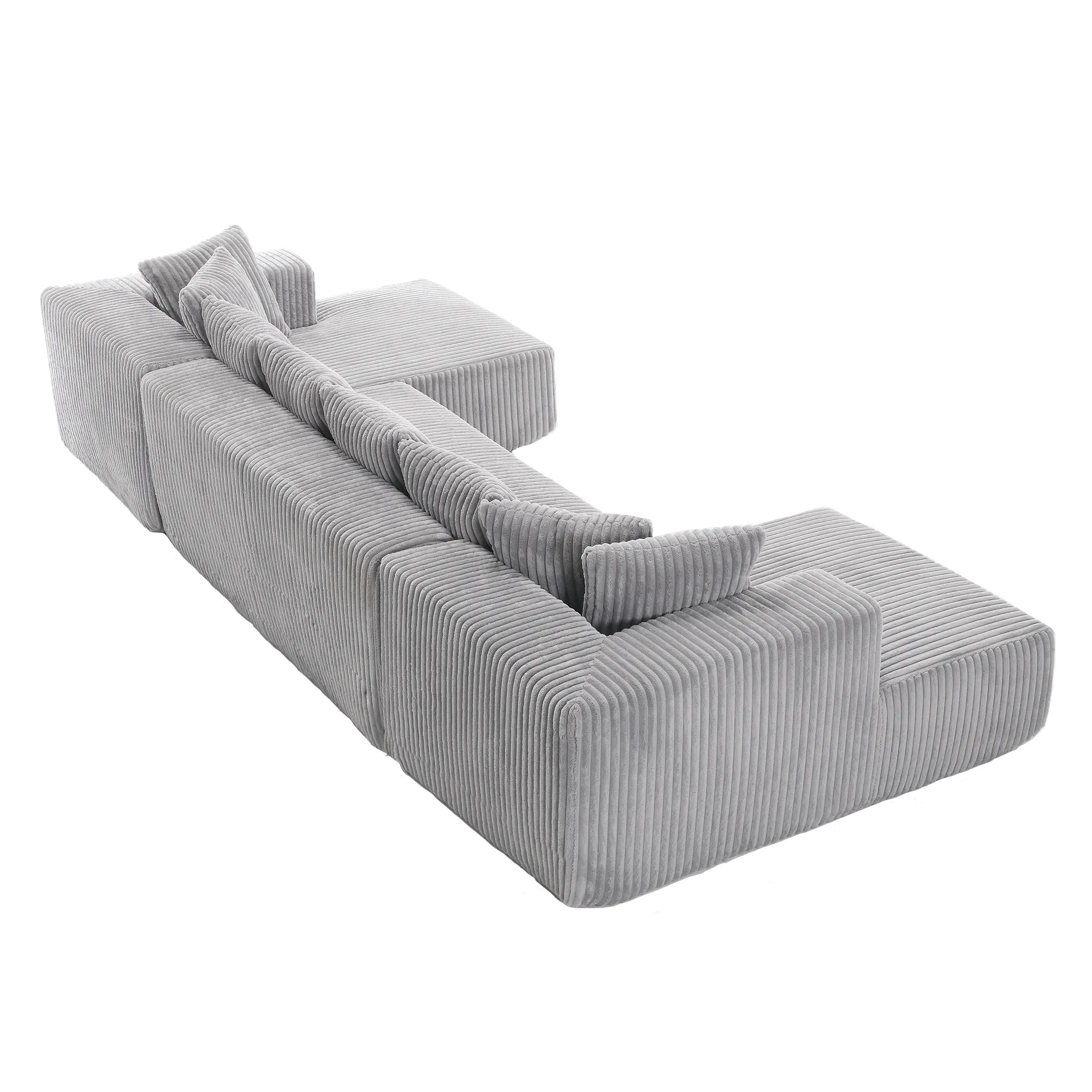 Modular U Shaped Sectional, Corduroy Couch with Double Chaise, Gray