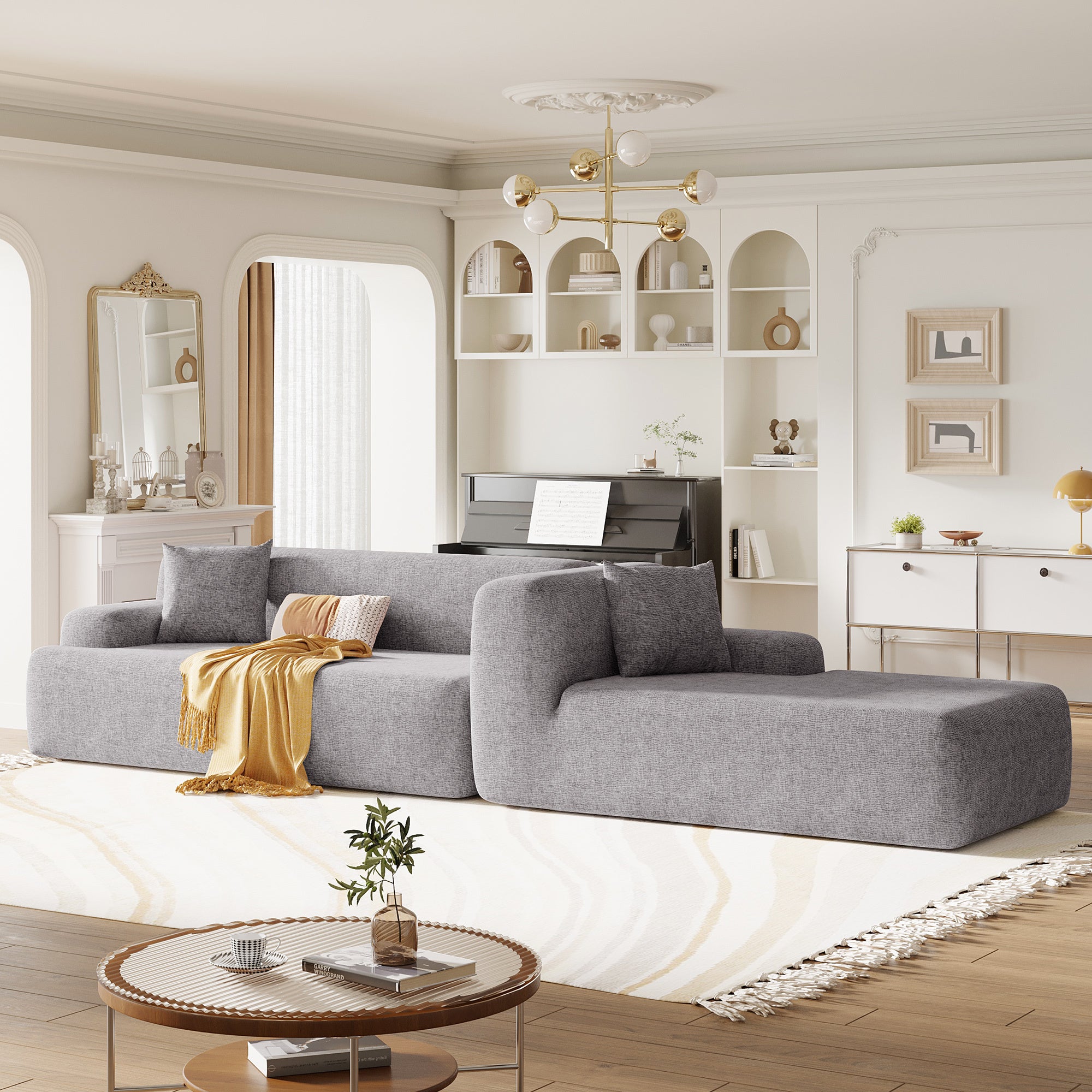 Modular Couch, L-Shaped Sofa with Chaise, Grey