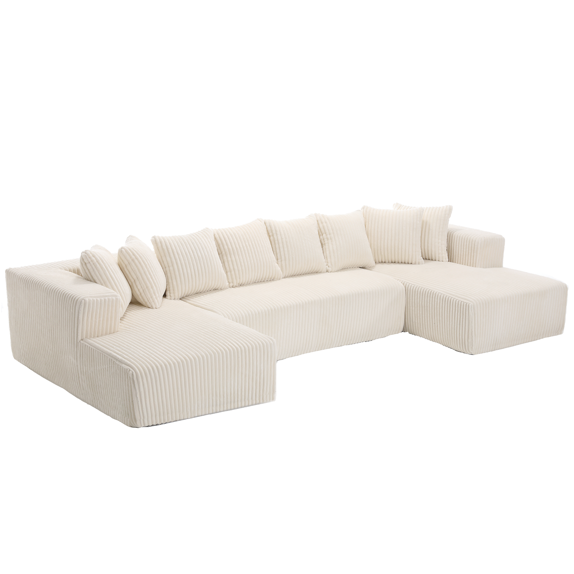 Modular U Shaped Sectional, Corduroy Couch with Double Chaise, White