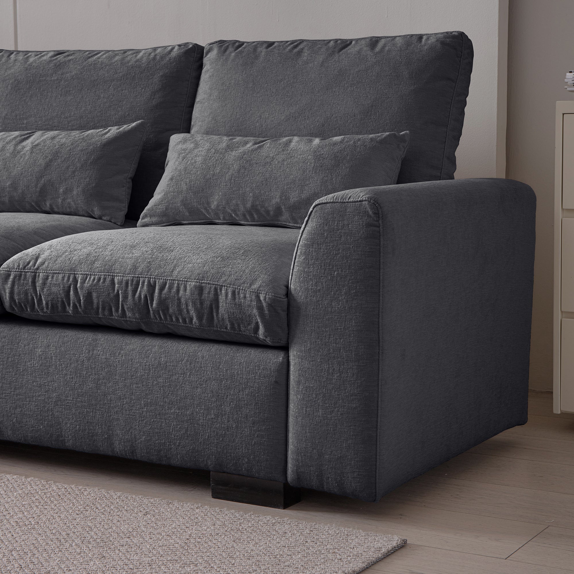 Louie Sectional Couch with Chaise, Sofa L-Shape with Ottoman Storage - Gray