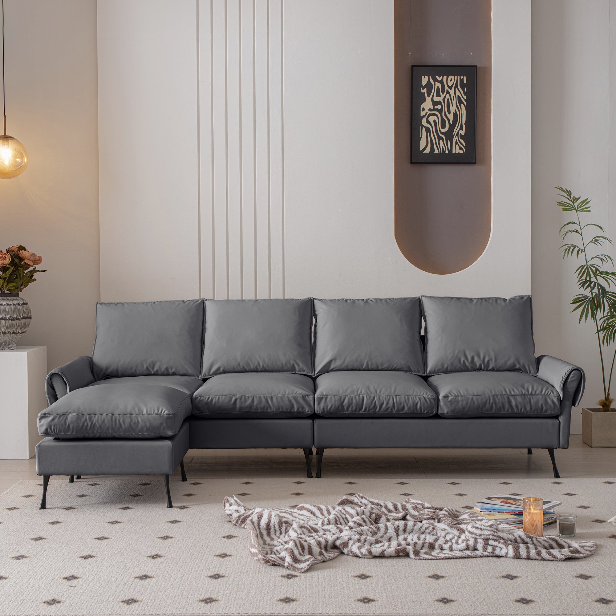 Louie Couch L-Shape, Sofa With Chaise Lounge - Gray