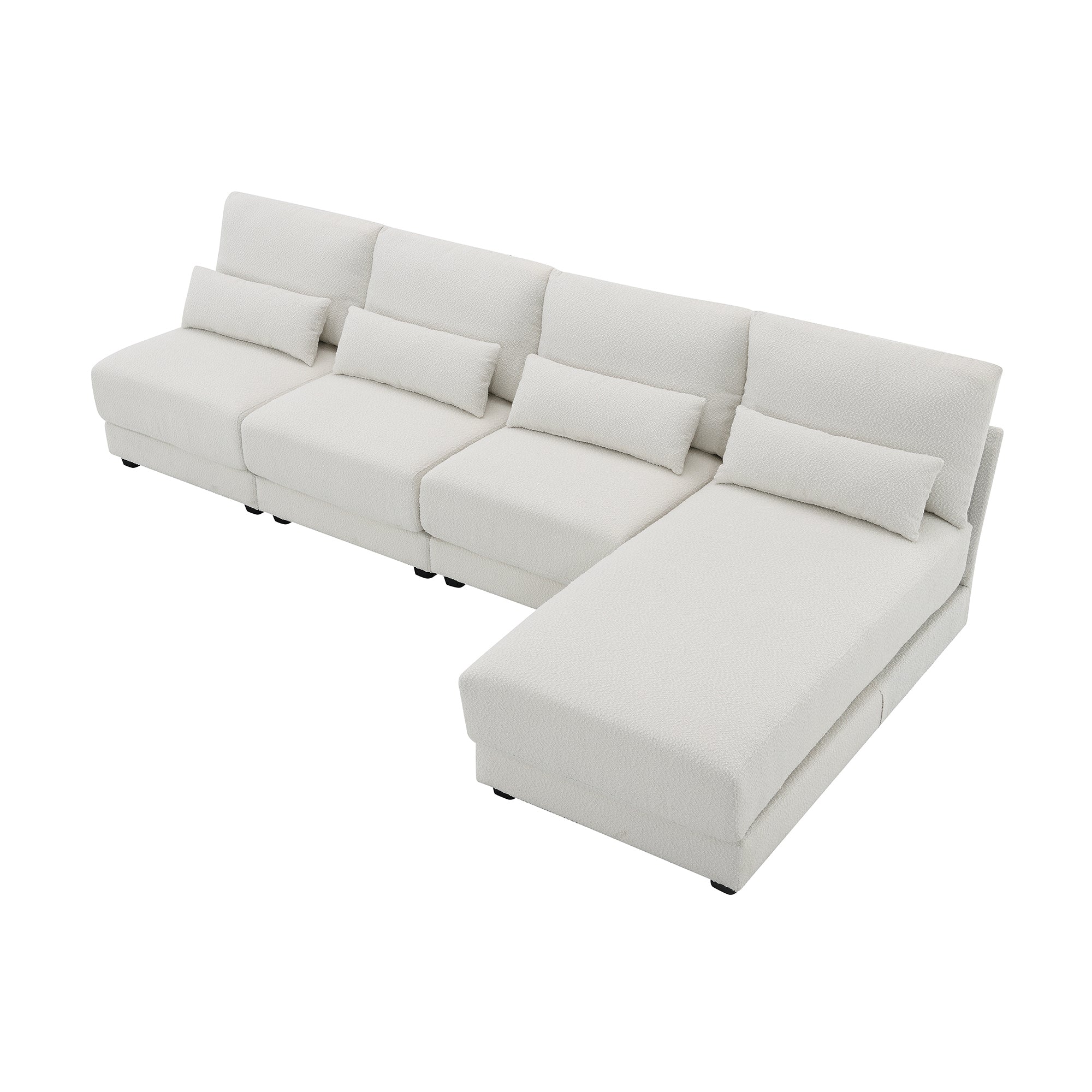 L Shape Couch, Deep Seat Sectional Sofa with Reversible Chaise, Cream