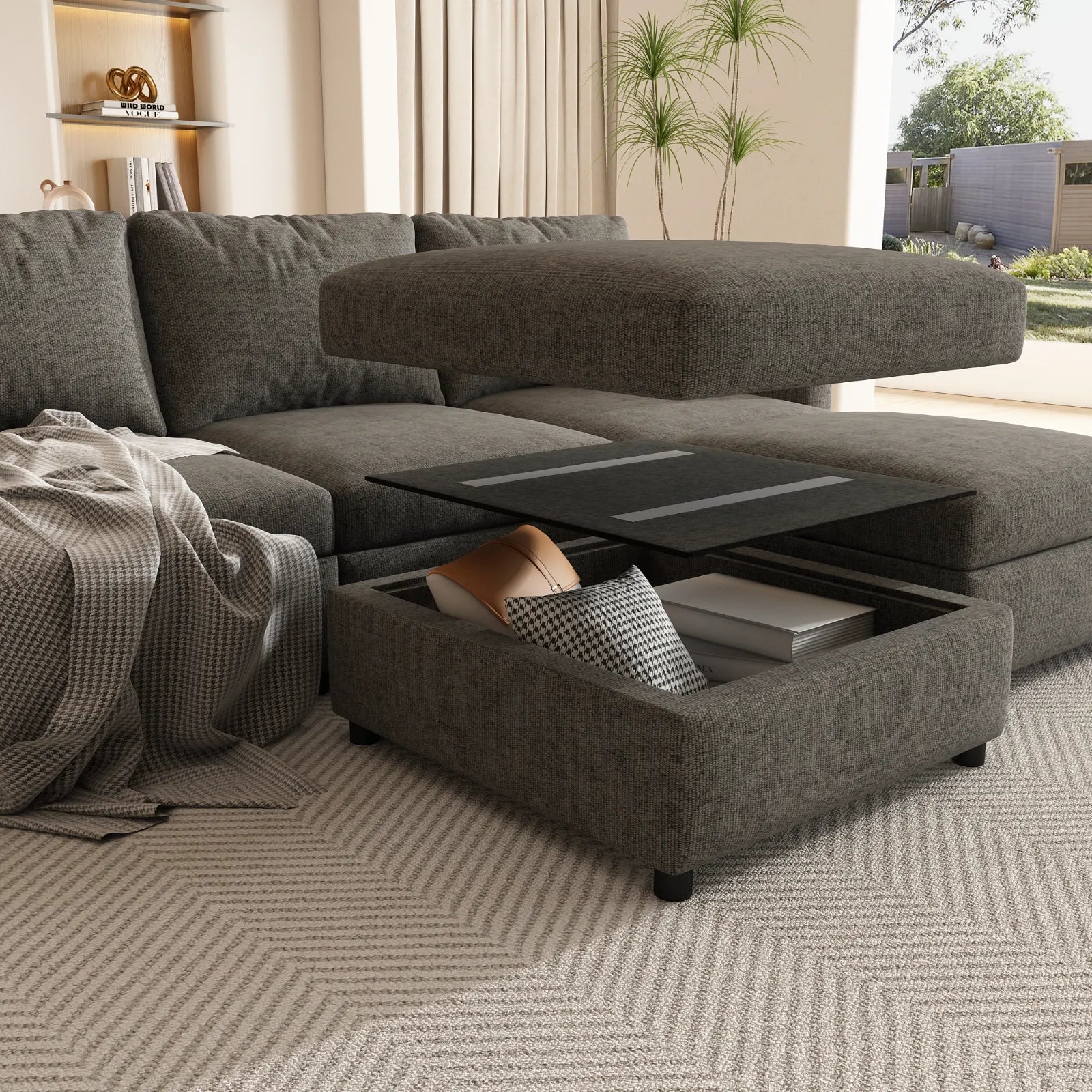 Large Sectional Couch with Storage, Sofa with Chaise- Gray