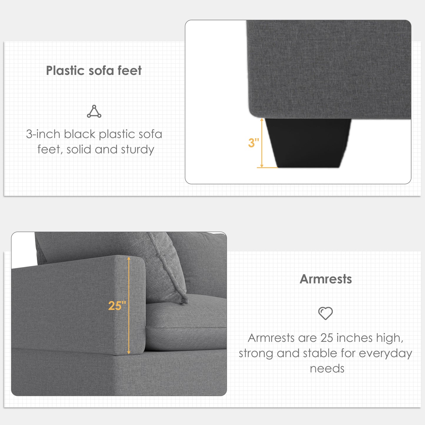 U Shaped Sectional, Modular Sofa with Ottoman and Storage, Gray