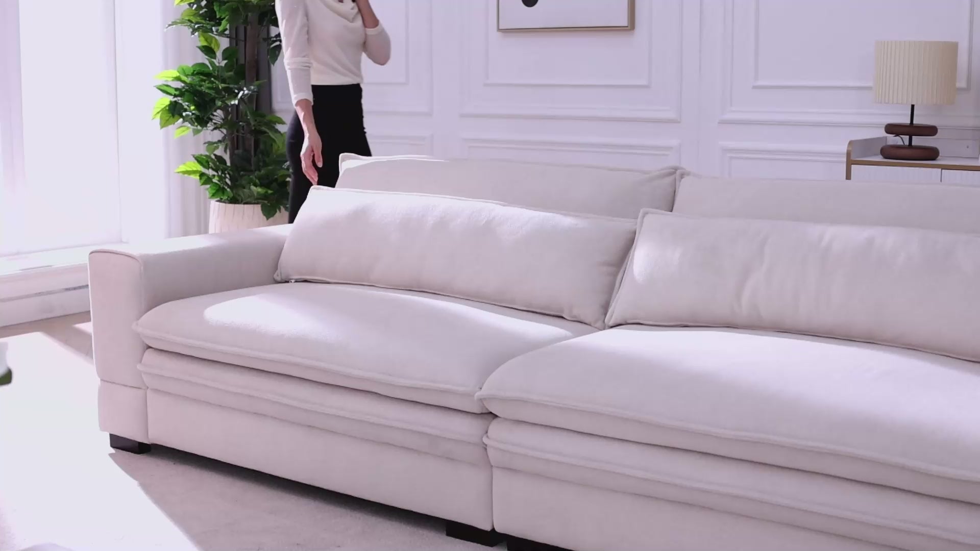 Louie Modern Sectional Sofa, Deep Seat Couch - Beige