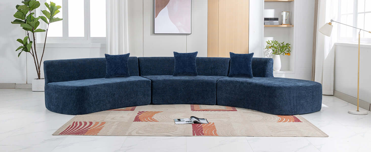 Curved Sofa, Modern Large Sectional Couch - Blue