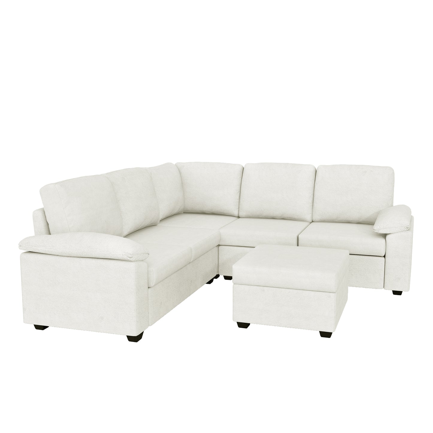 Modern L-Shape Velvet Sectional Sofa, Corner Couch with Ottoman, Beige