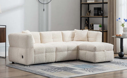Small Couch, Sectional with Ottoman - Beige