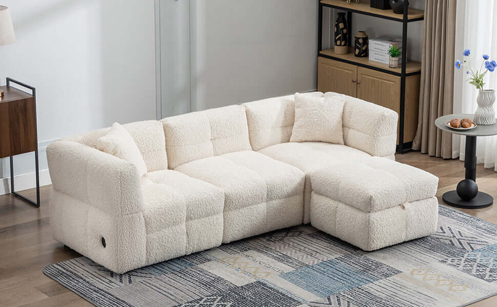 Small Couch, Sectional with Ottoman - Beige