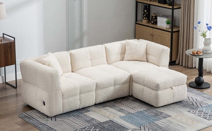 Small Couch, Sectional with Ottoman - Beige