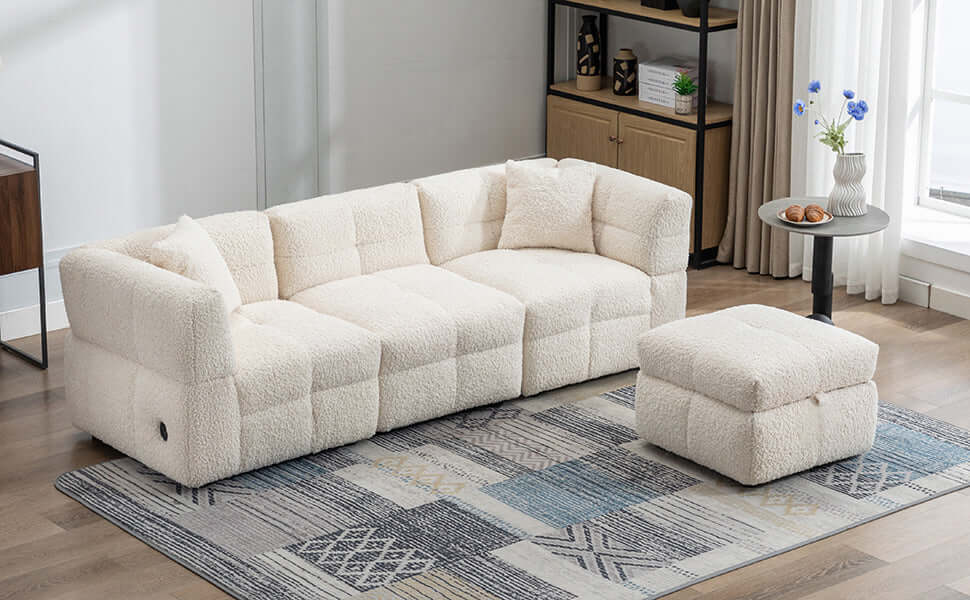 Small Couch, Sectional with Ottoman - Beige