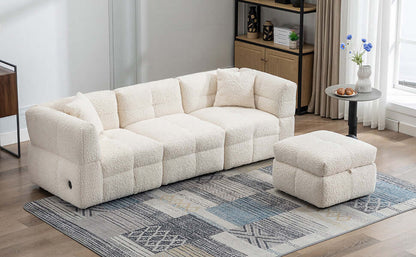 Small Couch, Sectional with Ottoman - Beige