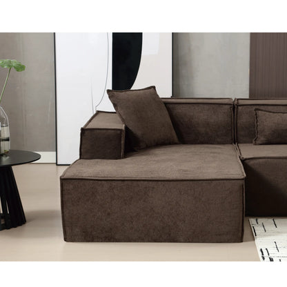 Modular Lounge Sofa, L Shaped Sectional with Chaise, Brown