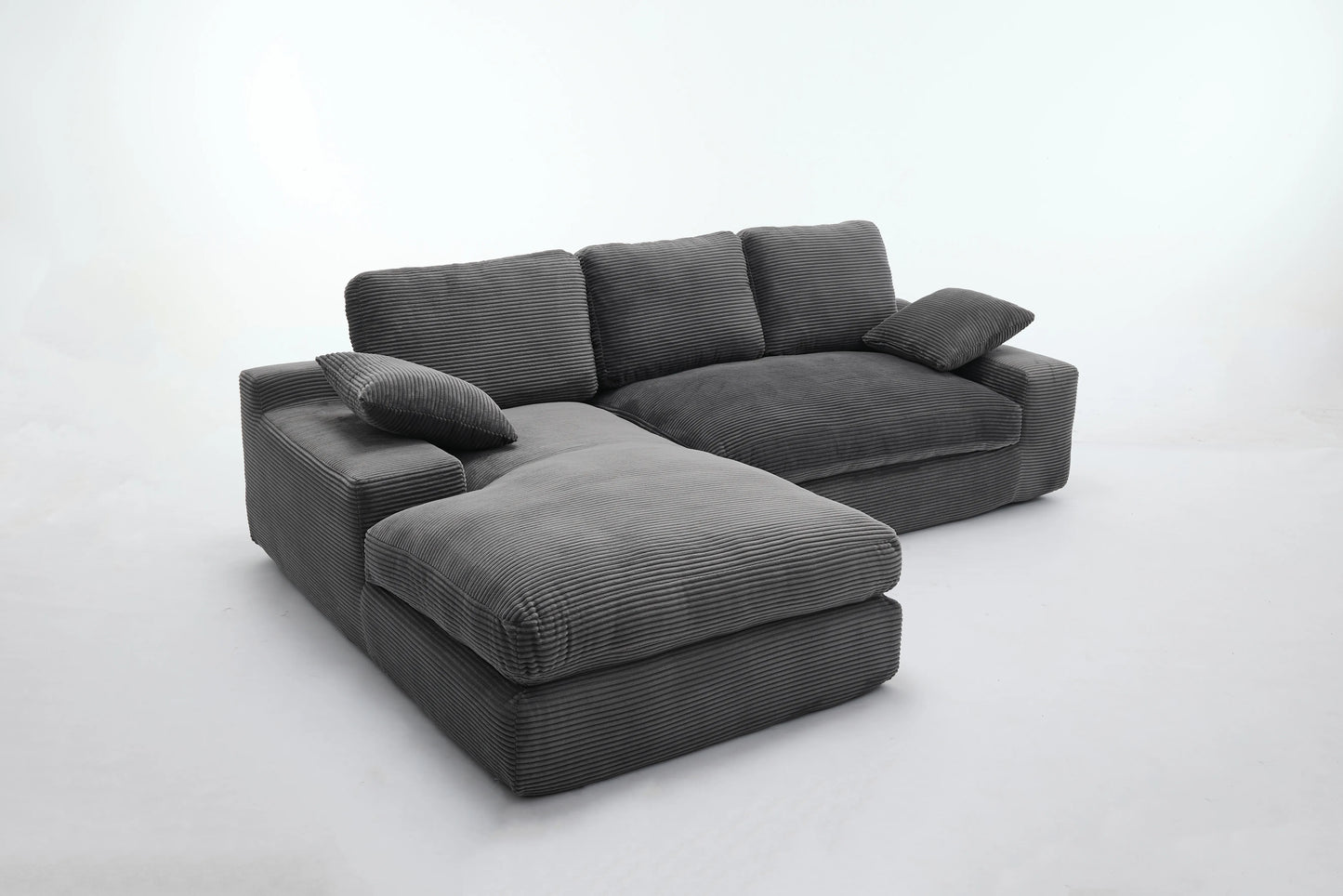 Chaise Lounge Sofa, L Shape Reversible Corduroy Couch Sectional, Grey