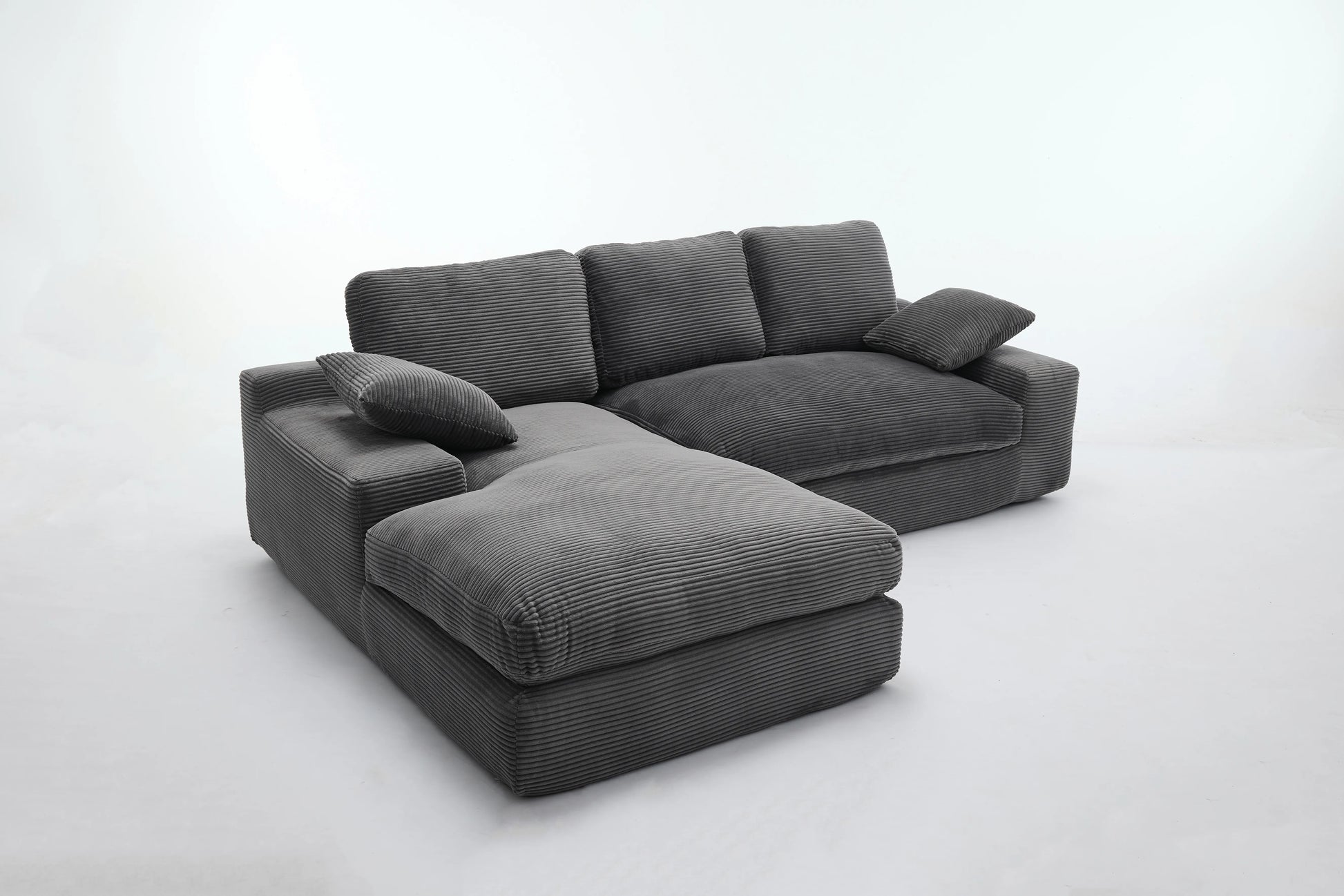 Chaise Lounge Sofa, L Shape Reversible Corduroy Couch Sectional, Grey