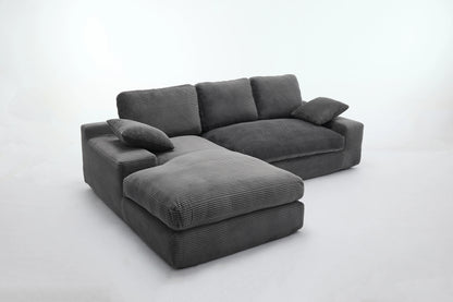 Chaise Lounge Sofa, L Shape Reversible Corduroy Couch Sectional, Grey